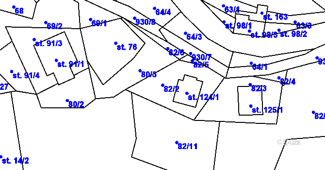 Parcela st. 82/2 v KÚ Rájov u Perštejna, Katastrální mapa