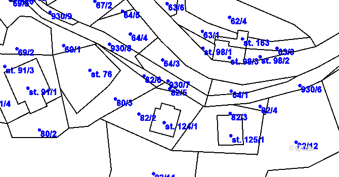 Parcela st. 82/5 v KÚ Rájov u Perštejna, Katastrální mapa