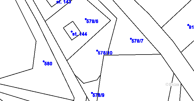 Parcela st. 578/10 v KÚ Rájov u Perštejna, Katastrální mapa
