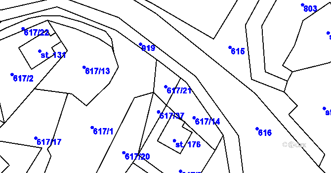 Parcela st. 617/21 v KÚ Rájov u Perštejna, Katastrální mapa
