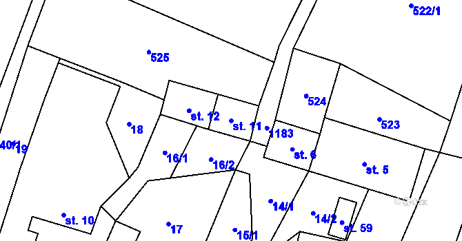 Parcela st. 11 v KÚ Laziště u Pertoltic, Katastrální mapa