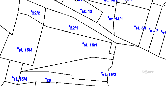 Parcela st. 15/1 v KÚ Laziště u Pertoltic, Katastrální mapa