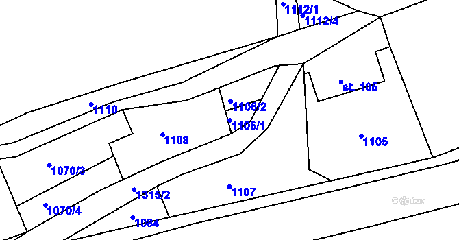 Parcela st. 1106/1 v KÚ Dolní Pertoltice, Katastrální mapa