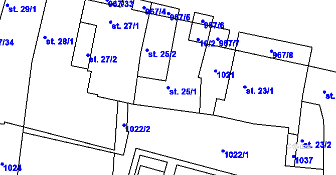 Parcela st. 25/1 v KÚ Peruc, Katastrální mapa