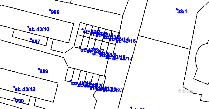 Parcela st. 43/15 v KÚ Peruc, Katastrální mapa