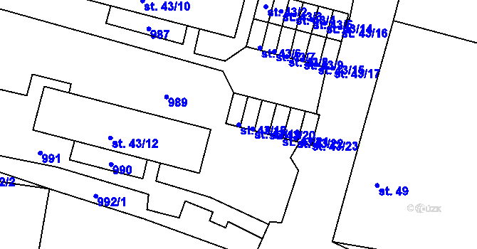 Parcela st. 43/18 v KÚ Peruc, Katastrální mapa