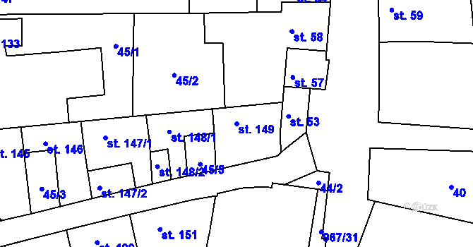 Parcela st. 149 v KÚ Peruc, Katastrální mapa