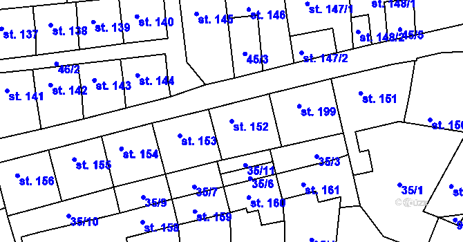 Parcela st. 152 v KÚ Peruc, Katastrální mapa