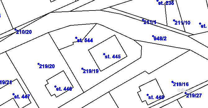 Parcela st. 445 v KÚ Peruc, Katastrální mapa