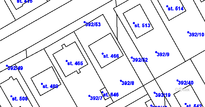 Parcela st. 466 v KÚ Peruc, Katastrální mapa