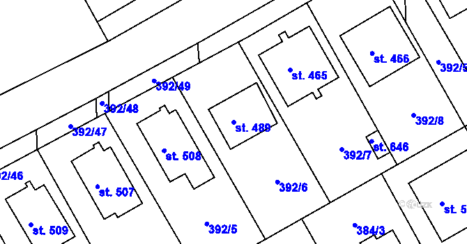 Parcela st. 489 v KÚ Peruc, Katastrální mapa