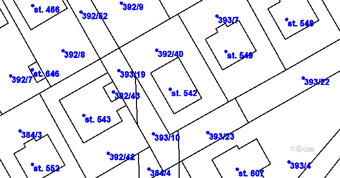 Parcela st. 542 v KÚ Peruc, Katastrální mapa