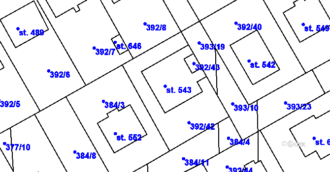 Parcela st. 543 v KÚ Peruc, Katastrální mapa