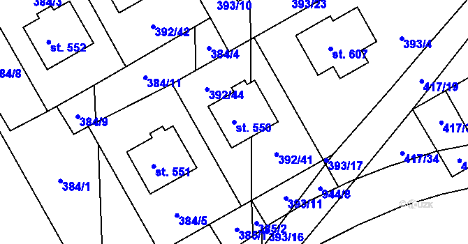 Parcela st. 550 v KÚ Peruc, Katastrální mapa