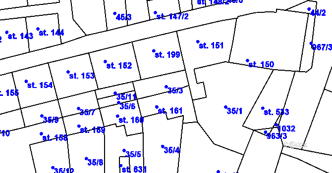 Parcela st. 35/3 v KÚ Peruc, Katastrální mapa
