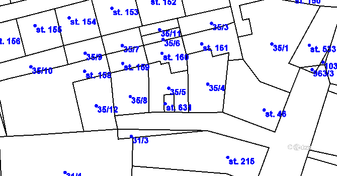 Parcela st. 35/5 v KÚ Peruc, Katastrální mapa