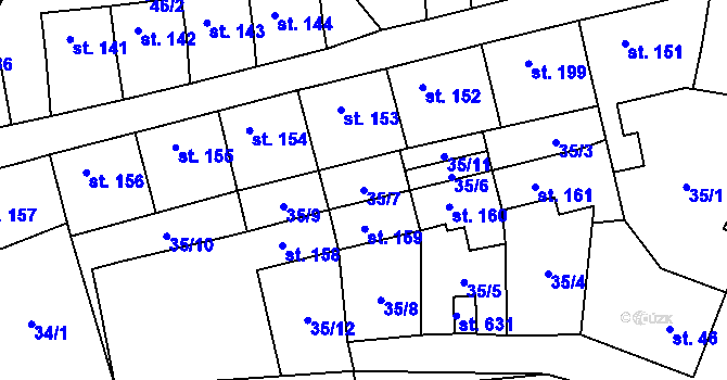 Parcela st. 35/7 v KÚ Peruc, Katastrální mapa