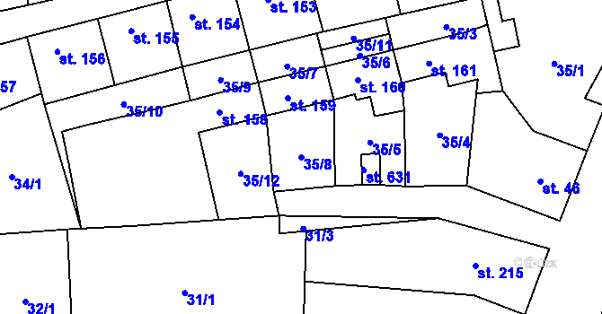 Parcela st. 35/8 v KÚ Peruc, Katastrální mapa
