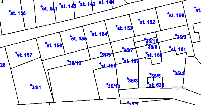 Parcela st. 35/9 v KÚ Peruc, Katastrální mapa