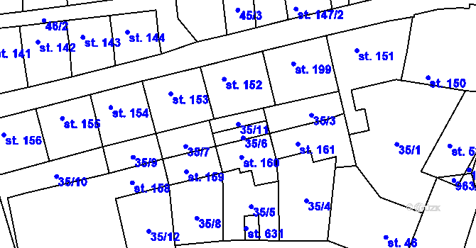 Parcela st. 35/11 v KÚ Peruc, Katastrální mapa