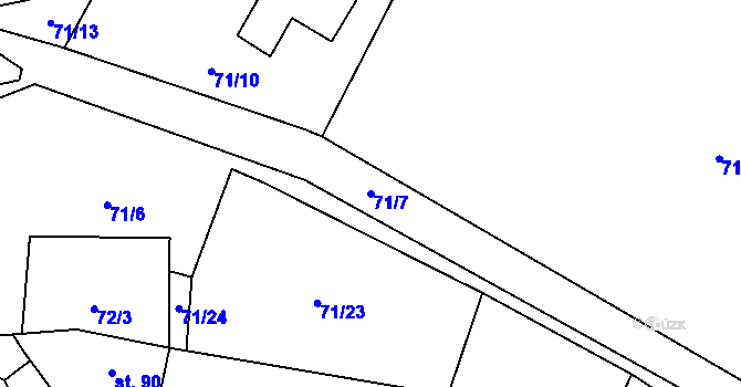 Parcela st. 71/7 v KÚ Peruc, Katastrální mapa