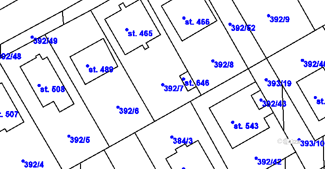Parcela st. 392/7 v KÚ Peruc, Katastrální mapa