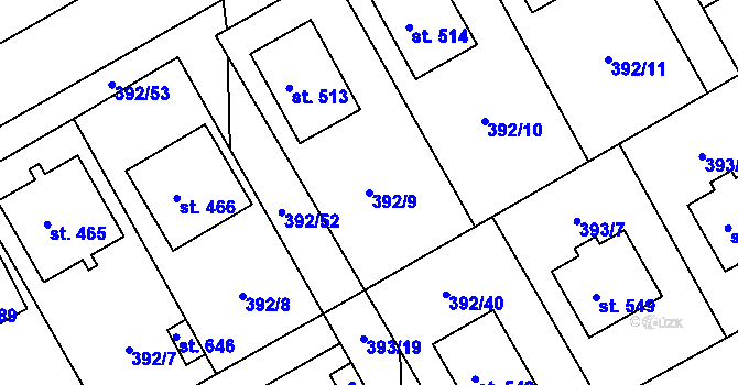 Parcela st. 392/9 v KÚ Peruc, Katastrální mapa