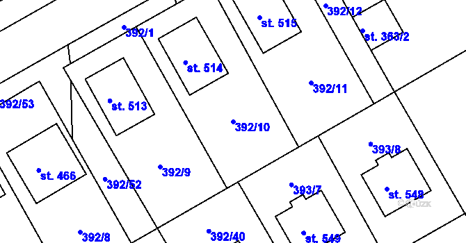 Parcela st. 392/10 v KÚ Peruc, Katastrální mapa