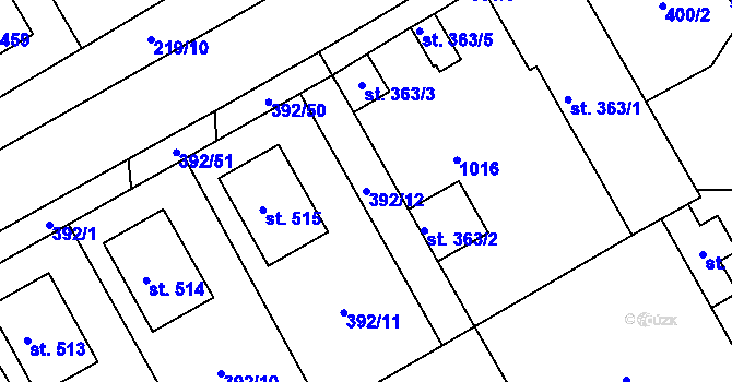 Parcela st. 392/12 v KÚ Peruc, Katastrální mapa