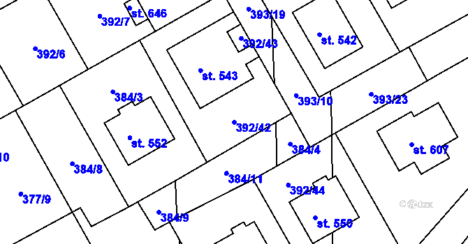 Parcela st. 392/42 v KÚ Peruc, Katastrální mapa