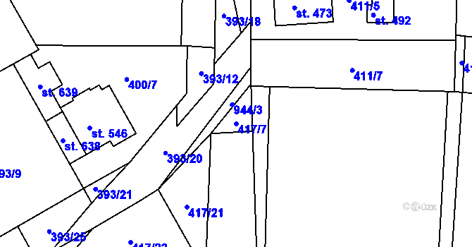 Parcela st. 417/7 v KÚ Peruc, Katastrální mapa