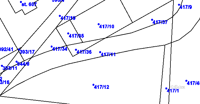 Parcela st. 417/11 v KÚ Peruc, Katastrální mapa
