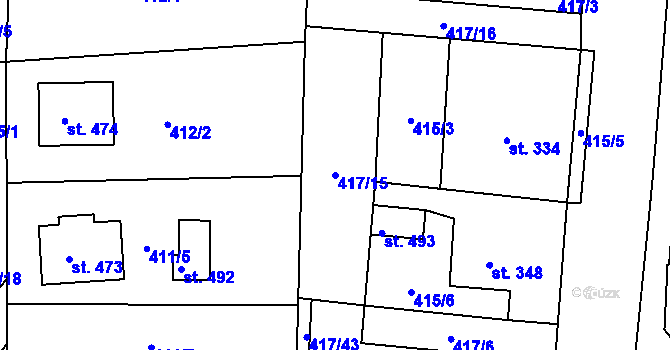 Parcela st. 417/15 v KÚ Peruc, Katastrální mapa