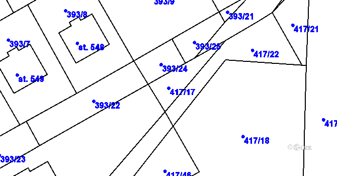Parcela st. 417/17 v KÚ Peruc, Katastrální mapa