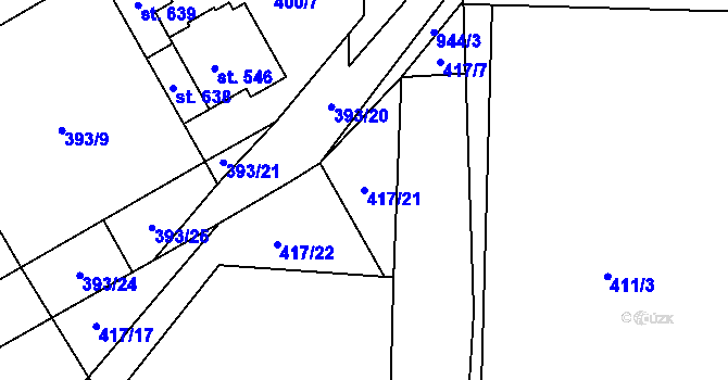 Parcela st. 417/21 v KÚ Peruc, Katastrální mapa