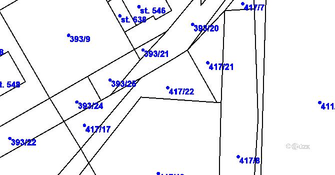 Parcela st. 417/22 v KÚ Peruc, Katastrální mapa