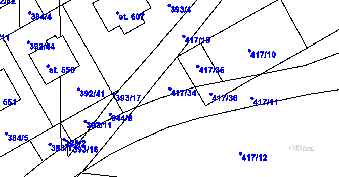 Parcela st. 417/34 v KÚ Peruc, Katastrální mapa