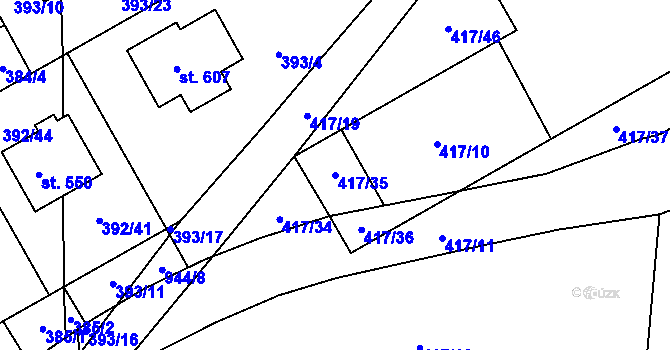 Parcela st. 417/35 v KÚ Peruc, Katastrální mapa