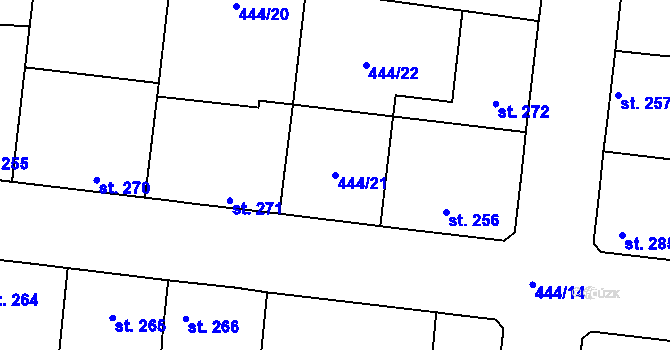 Parcela st. 444/21 v KÚ Peruc, Katastrální mapa