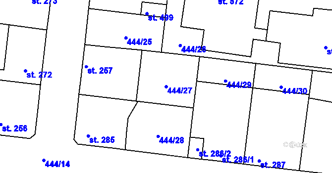 Parcela st. 444/27 v KÚ Peruc, Katastrální mapa