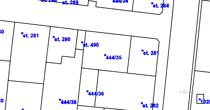 Parcela st. 444/35 v KÚ Peruc, Katastrální mapa