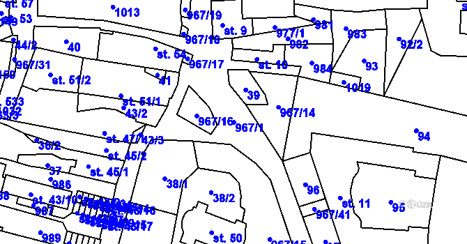 Parcela st. 967/1 v KÚ Peruc, Katastrální mapa