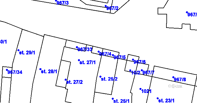 Parcela st. 967/4 v KÚ Peruc, Katastrální mapa