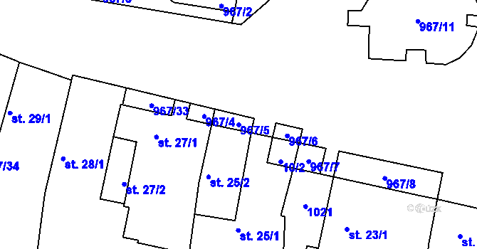 Parcela st. 967/5 v KÚ Peruc, Katastrální mapa
