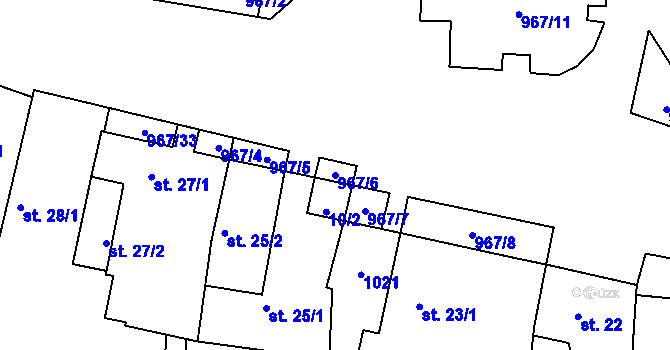 Parcela st. 967/6 v KÚ Peruc, Katastrální mapa