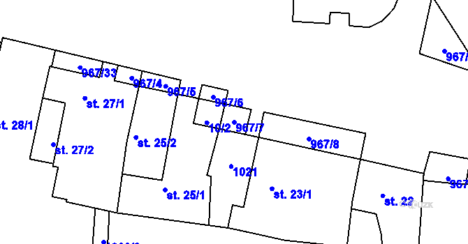 Parcela st. 967/7 v KÚ Peruc, Katastrální mapa