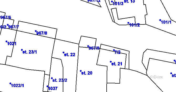 Parcela st. 967/9 v KÚ Peruc, Katastrální mapa