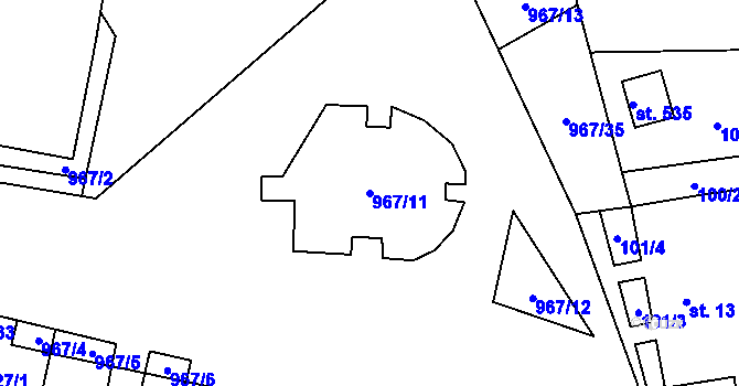 Parcela st. 967/11 v KÚ Peruc, Katastrální mapa