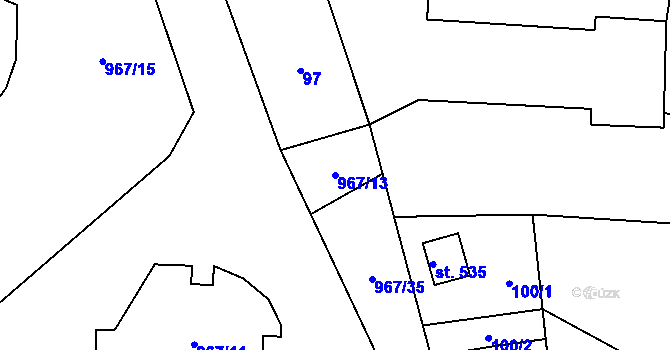 Parcela st. 967/13 v KÚ Peruc, Katastrální mapa