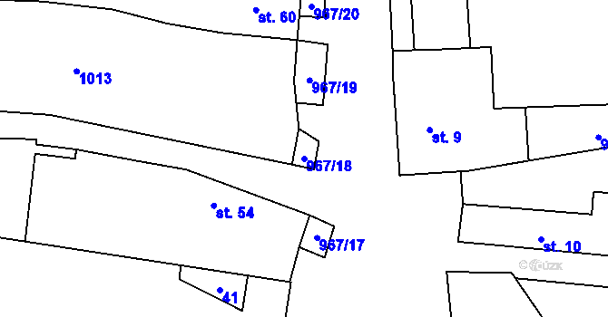 Parcela st. 967/18 v KÚ Peruc, Katastrální mapa